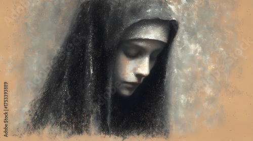 Gothic-style Slavic nun captured in dim ambience, evoking themes of devotion, solitude, and eerie grace.