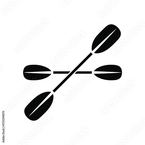 Two black kayak paddles crossed on a white background canoe water