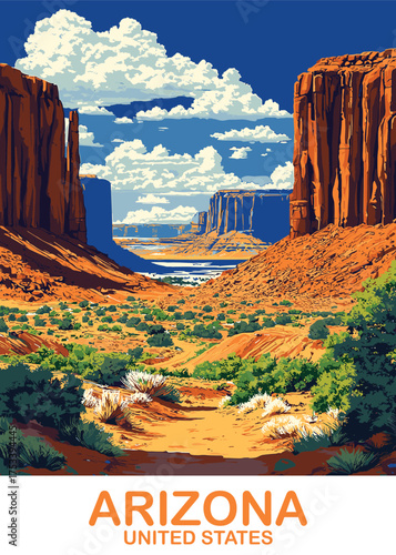 Magnificent desert landscape of Arizona showcasing towering sandstone buttes, unique rock formations, and native vegetation, capturing the rugged beauty of the American Southwest