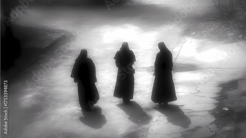 Somber portrait of eerie nun inspired by Slavic mysticism, merging spirituality with dark, gothic undertones.