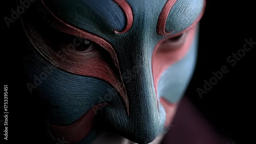 The Mysterious Beauty of Japanese Noh Mask in Detailed Texture Close-up