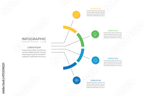 Modern infographic template. Creative circle element design with marketing icons. Business concept with 4 options, steps, sections.