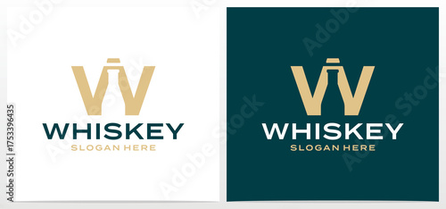 Letter W logo design vector. Illustration of a letter W bar beverage bottle icon logo.