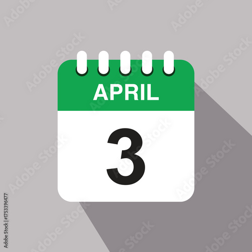 3 april calendar date icon. vector illustration with shadow design