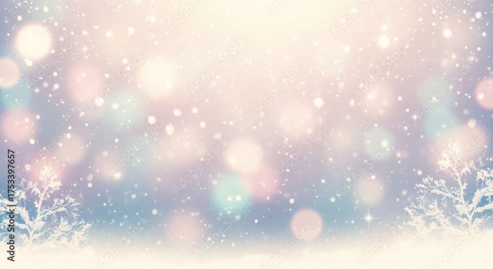 Fototapeta premium Winter Wonderland Background with Snowflakes and Bokeh Lights, Christmas