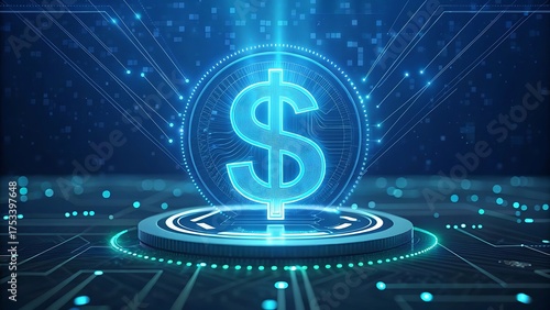 Digital dollar symbol futuristic technology finance business growth