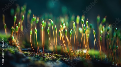 Moss Sporophytes with Green Capsules