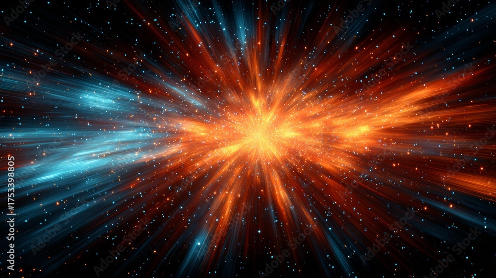 Fototapeta premium Neon blue and red abstract background showing galaxy explosion. Futuristic space concept for party or celebration.