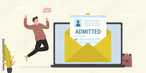 Smart businessman sitting and work with laptop on email envelope. Email and data management, handle many emails or manage to reply all emails, efficiency or productive way.