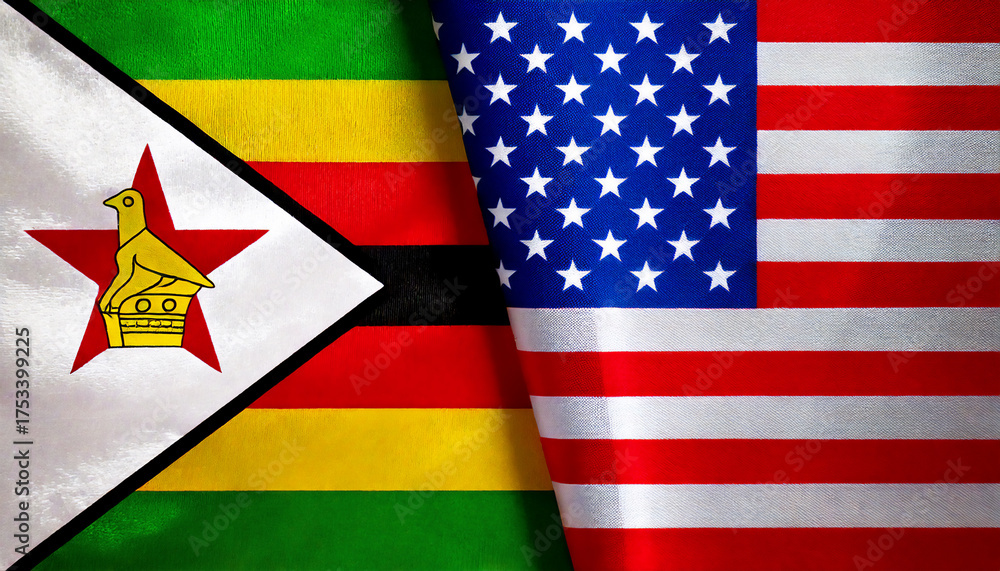 Fototapeta premium アメリカの国旗とジンバブエの国旗(USA Flag & Zimbabwe flag.) 