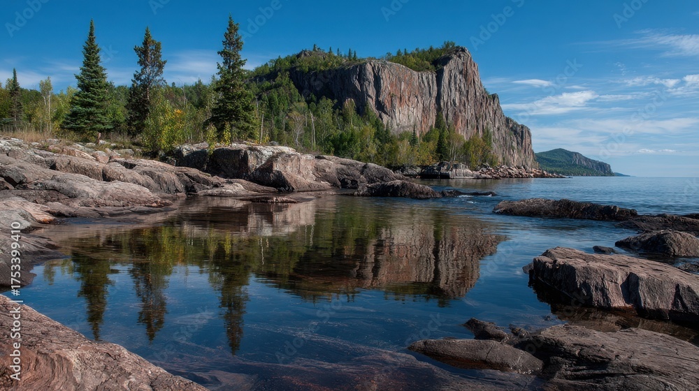Fototapeta premium North Shore MN. Devils Peak Landscape with Mountain, Lake, and Nature Views