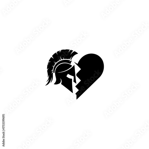 Spartan helmet, broken heart, black icon, minimalist