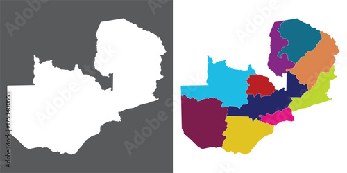 Zambia map set. Map of Zambia in set with multicolor