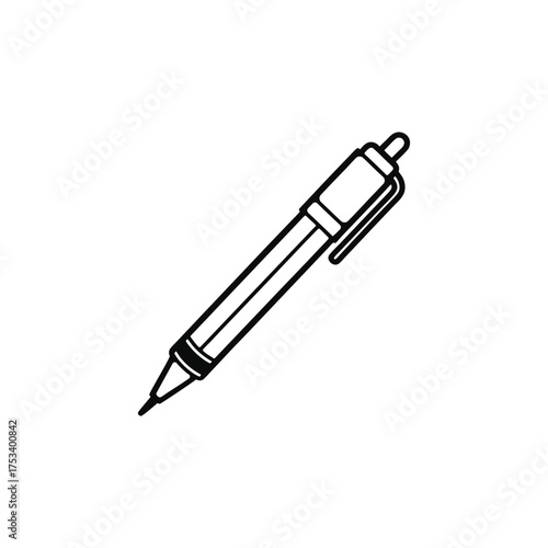 Black and White Line Art of Retractable Mechanical Pen