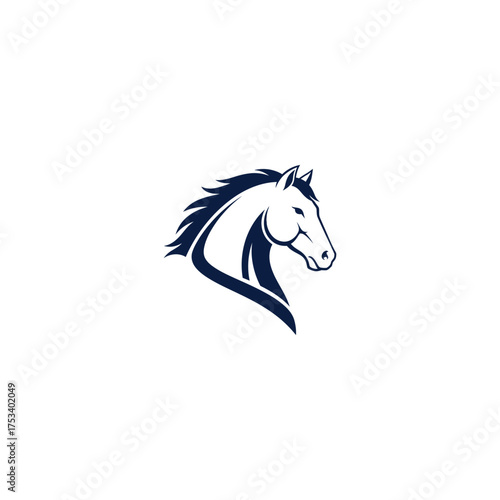 Stylized navy horse head profile with flowing mane on white background
