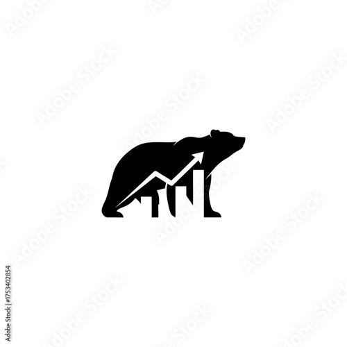 Bear silhouette integrating upward trending graph, finance theme