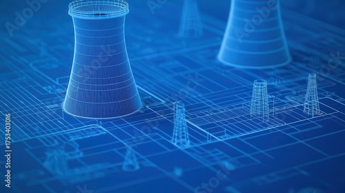 Crosssectional blueprint of a nuclear power plant, highlighting the reactor core, containment structure, and cooling circuits