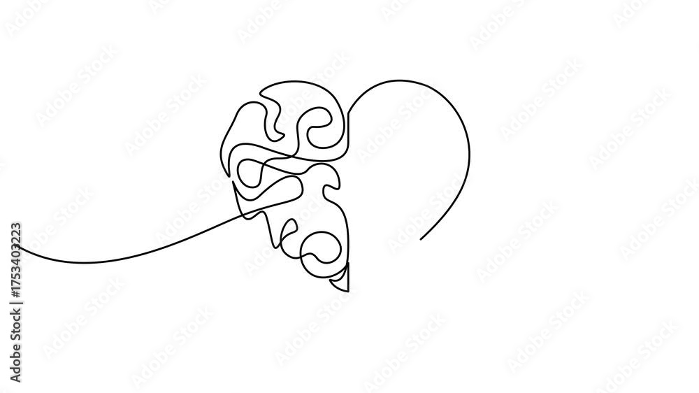 Self drawing line animation half human brain and love continuous one ...
