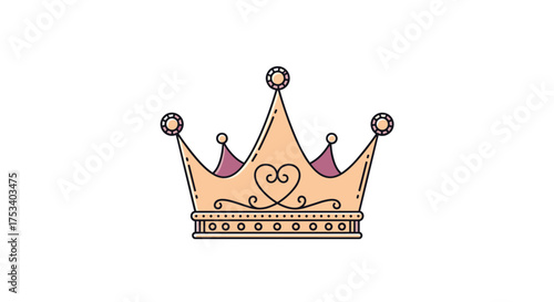 A regal golden crown adorned with purple gems and elegant embellishments rests against a white background.