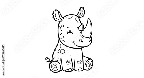 This adorable baby rhino is waiting to be colored with your favorite shades.