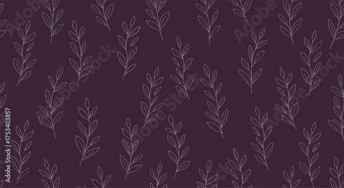 An abstract pattern of delicate white branches with tiny buds on a dark purple background.