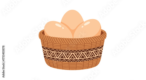 A charming woven basket filled with three fresh farm eggs