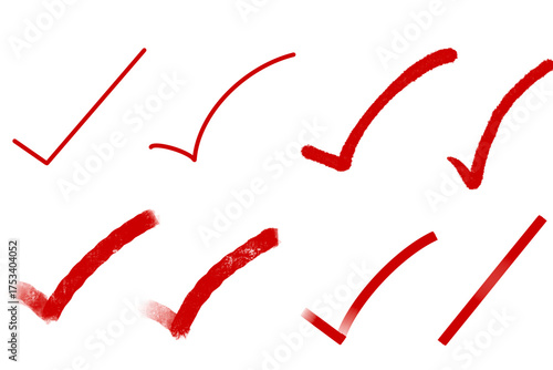 red check mark.A red check symbol drawn in various handwriting styles.