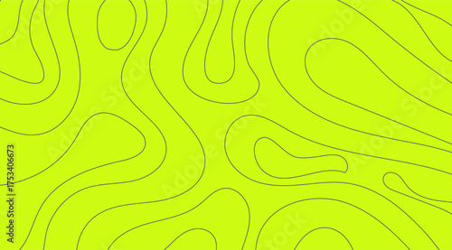 Chartreuse background featuring flowing black lines forming an abstract topographical map with organic shapes and a modern, nature-inspired aesthetic creates a visually intriguing design