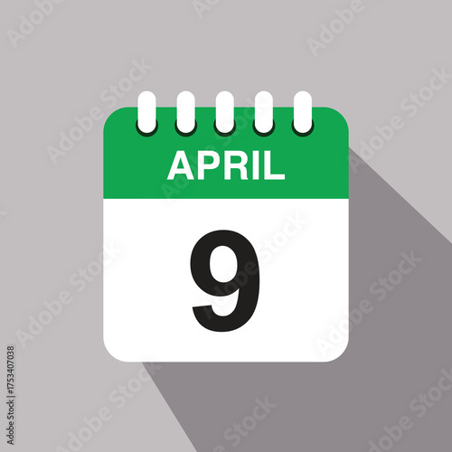 9 april calendar date icon. vector illustration with shadow design