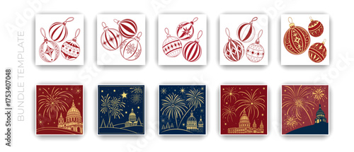 Elegant Christmas Ornament Set — Red and Gold Decorative Baubles Vector Illustration