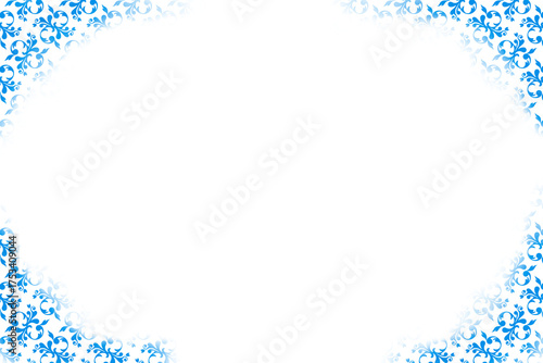 Elegant blue leaf border background in artistic watercolor style.