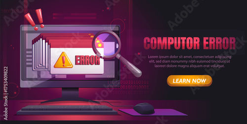 Computer error screen with warning sign. Vector illustration