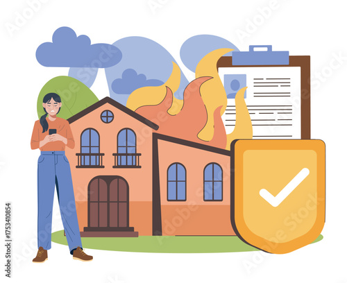 House fire insurance claim concept. Vector illustration