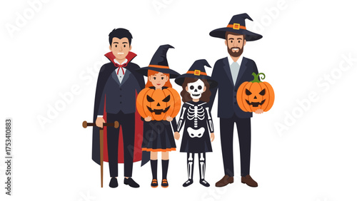 Halloween Family Portrait: A family dressed in spooky Halloween costumes, ready to enjoy a night of trick-or-treating. Capturing the essence of festive season, togetherness, and imaginative play.