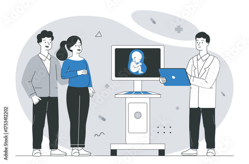 Pregnancy ultrasound consultation concept. Vector illustration