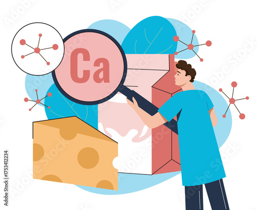 Calcium in dairy products concept. Vector illustration