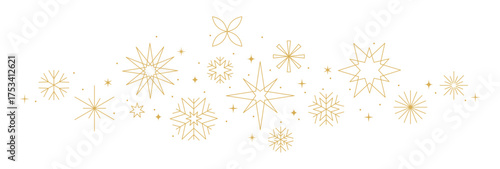 Gold snowflake, star and fireworks border, Christmas decor