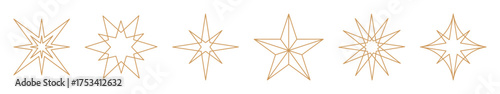 Christmas star icon set, gold star line geometric decoration