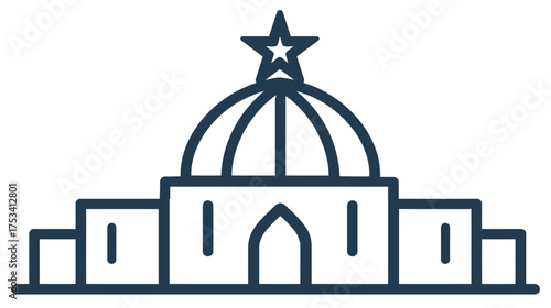 Government building icon with dome and star, stylized architecture illustration, official structure outline, political institution symbol vector
