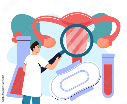 Gynecologist examining uterus health. Vector illustration