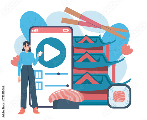 Japanese culture video streaming concept. Vector illustration
