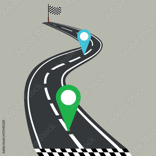 Winding Road with Milestones Leading to Success, Business Strategy and Career Progress Journey Concept Vector