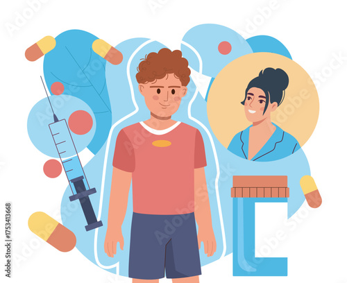 Child vaccination and healthcare concept. Vector illustration