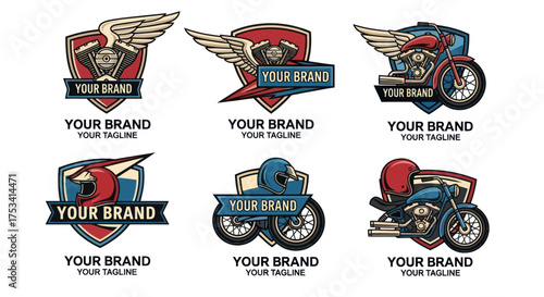 Motorcycle Logos - Vintage Designs with Wings and Shields for Branding.