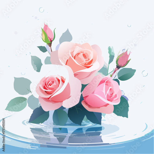 Rosenblüten auf nassem Aquarellpapier – leicht verlaufend