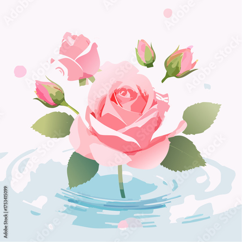 Rosenblüten auf nassem Aquarellpapier – leicht verlaufend