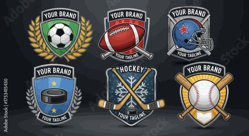 Sports Emblems Collection - Football, Soccer, Hockey, Baseball, and American Football.