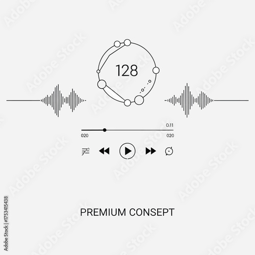 Modern Audio Player Interface with Circular Tempo Control and Waveform Display