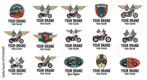 Collection of Vintage Motorcycle Logos and Emblems for Branding.