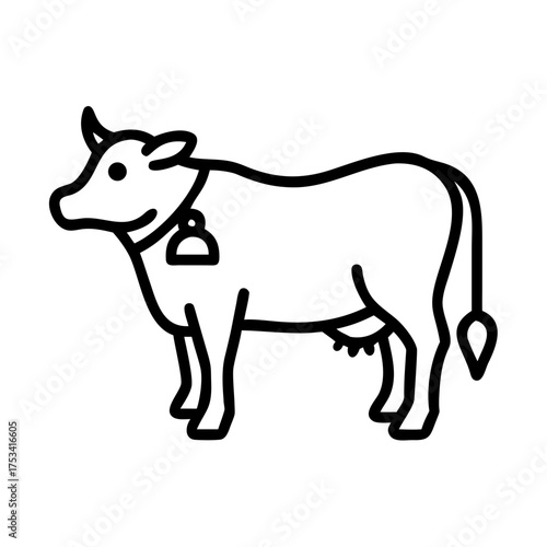Line art illustration of sacred cow with bell  